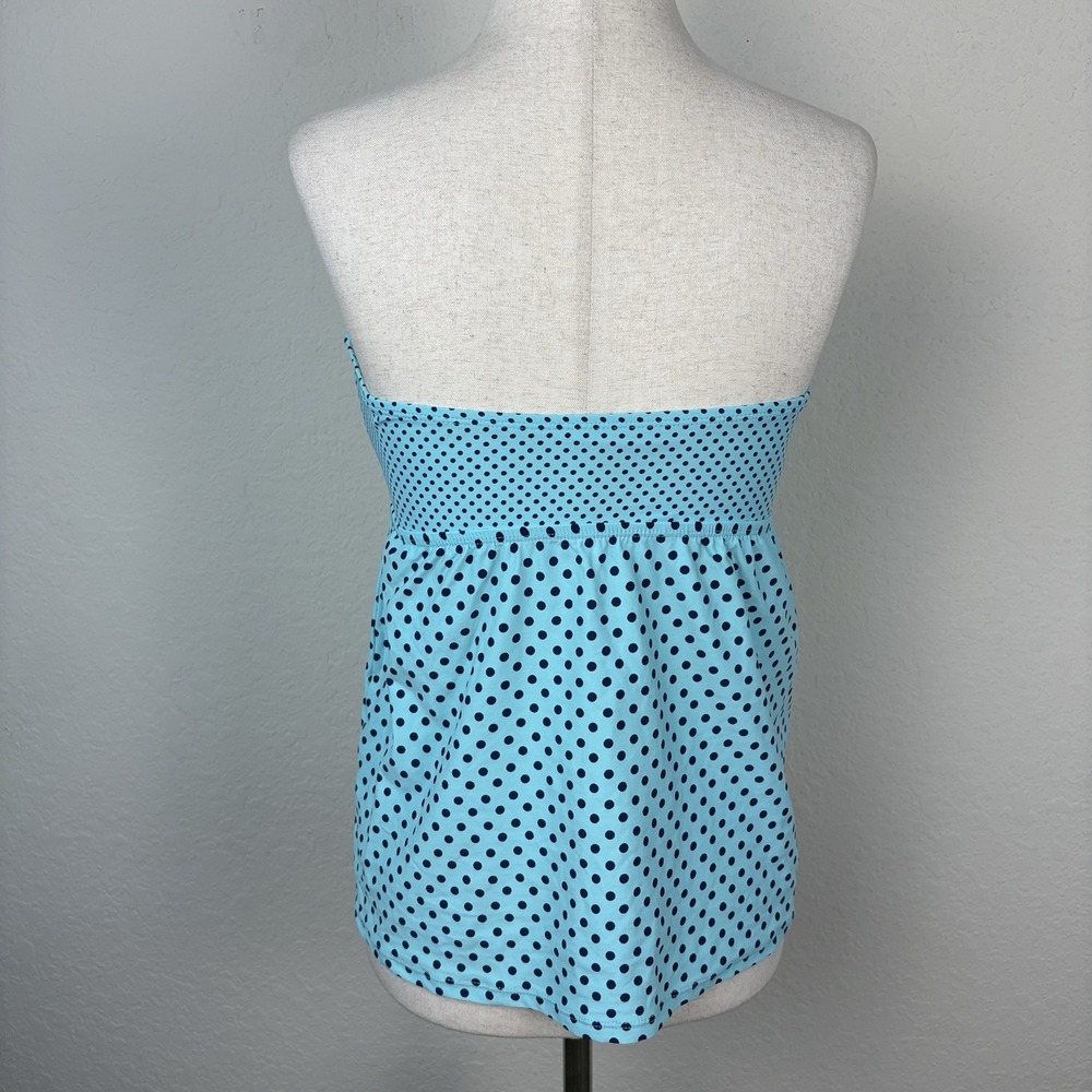 Y2K Women's M Strapless Top Babydoll Polkadot Blue 90s Retro Coastal - Picture 4 of 4